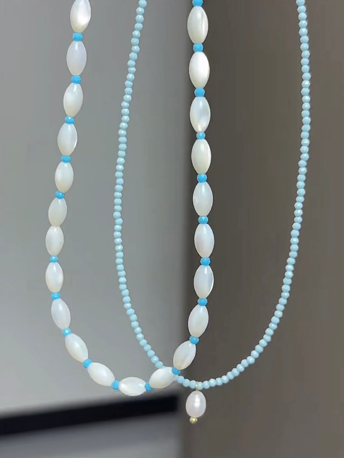 Shell Bead Necklace - Crystal Freshwater Pearl Ocean Jewelry Set