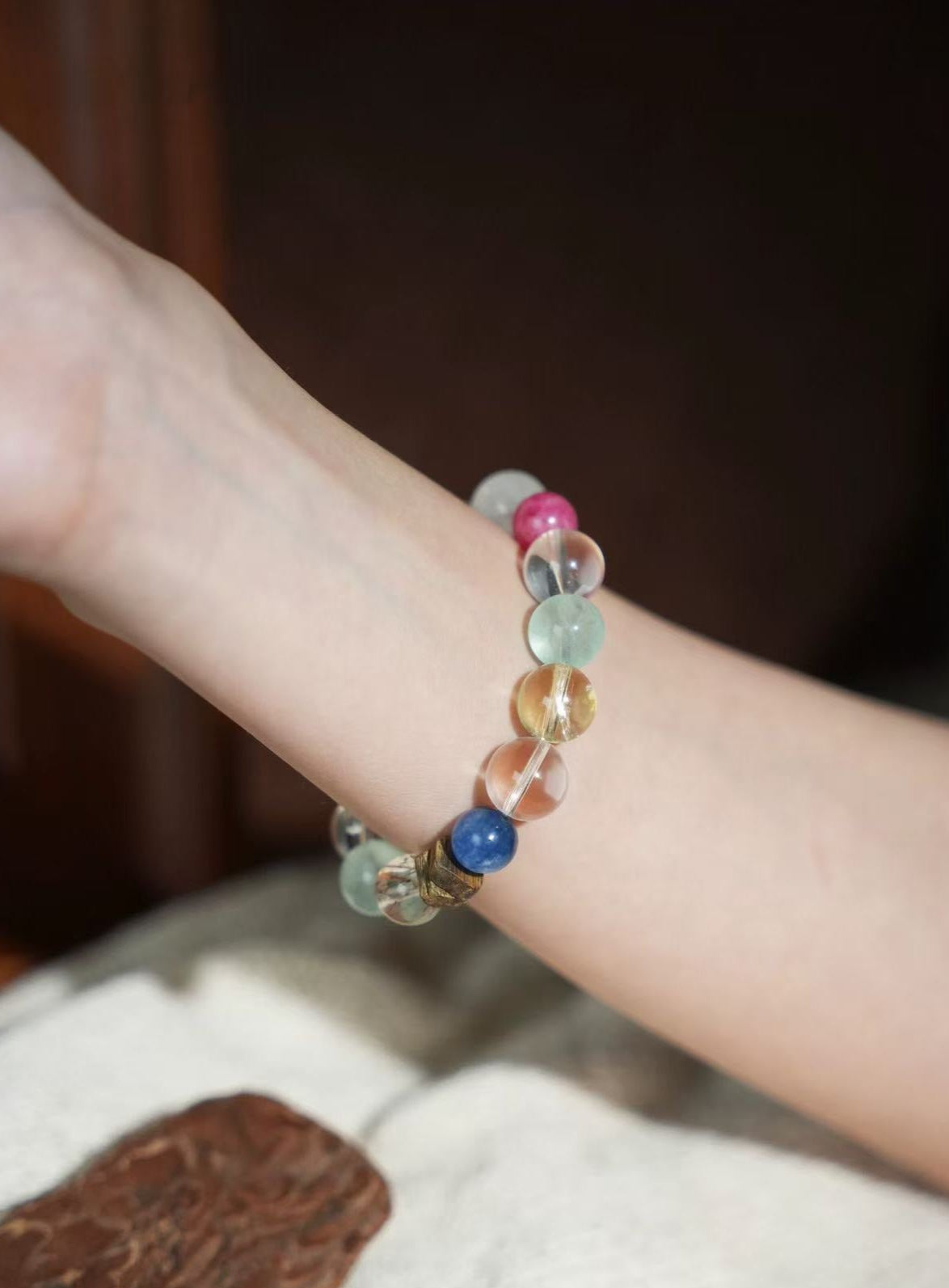 Crystal Gemstone Bracelet - Clear Quartz Citrine Aquamarine Rose Quartz