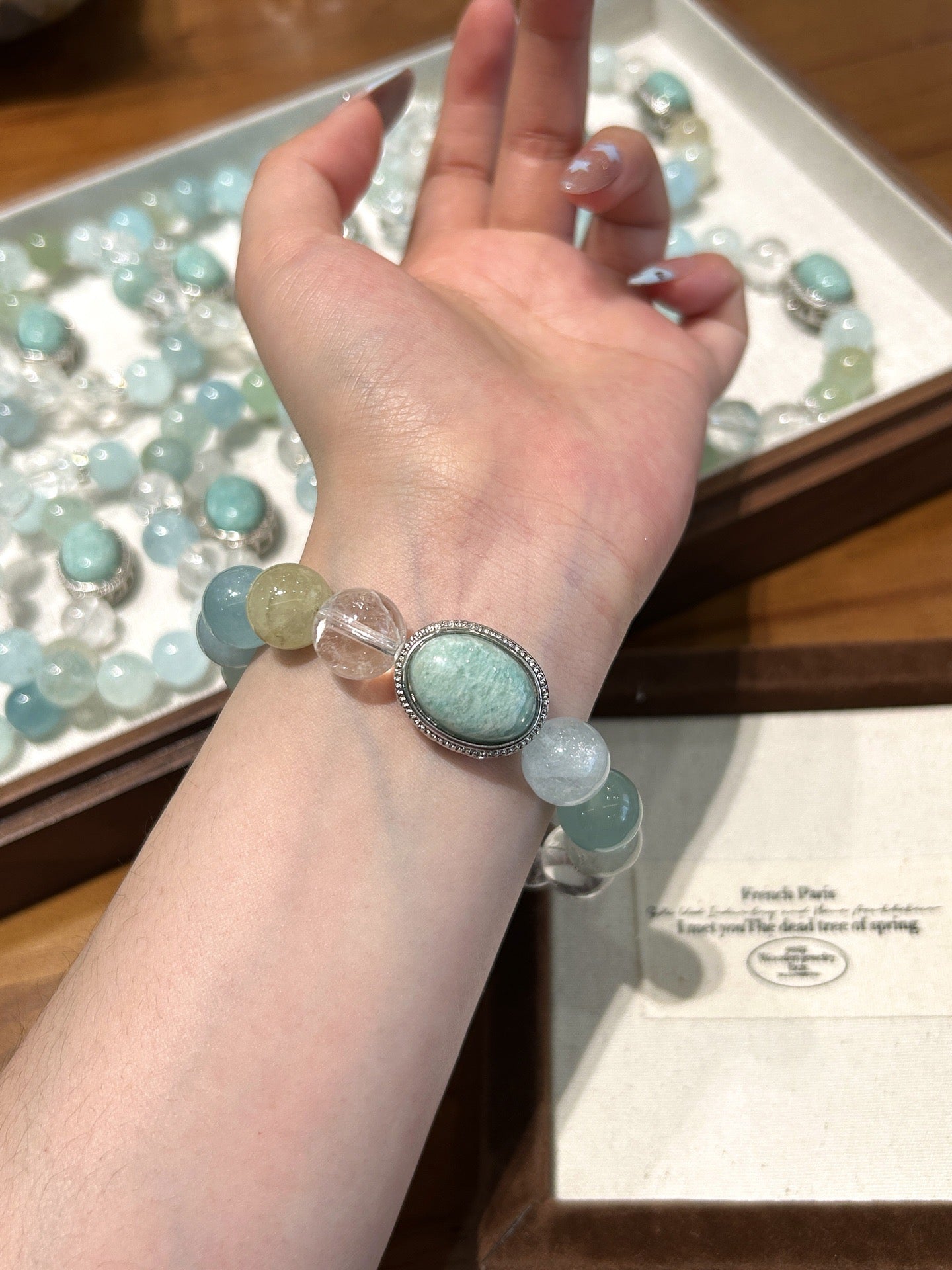 🌊【AquaMyst】Aquamarine, White Azer & Amazonite Bracelet｜Dopamine Energy Series