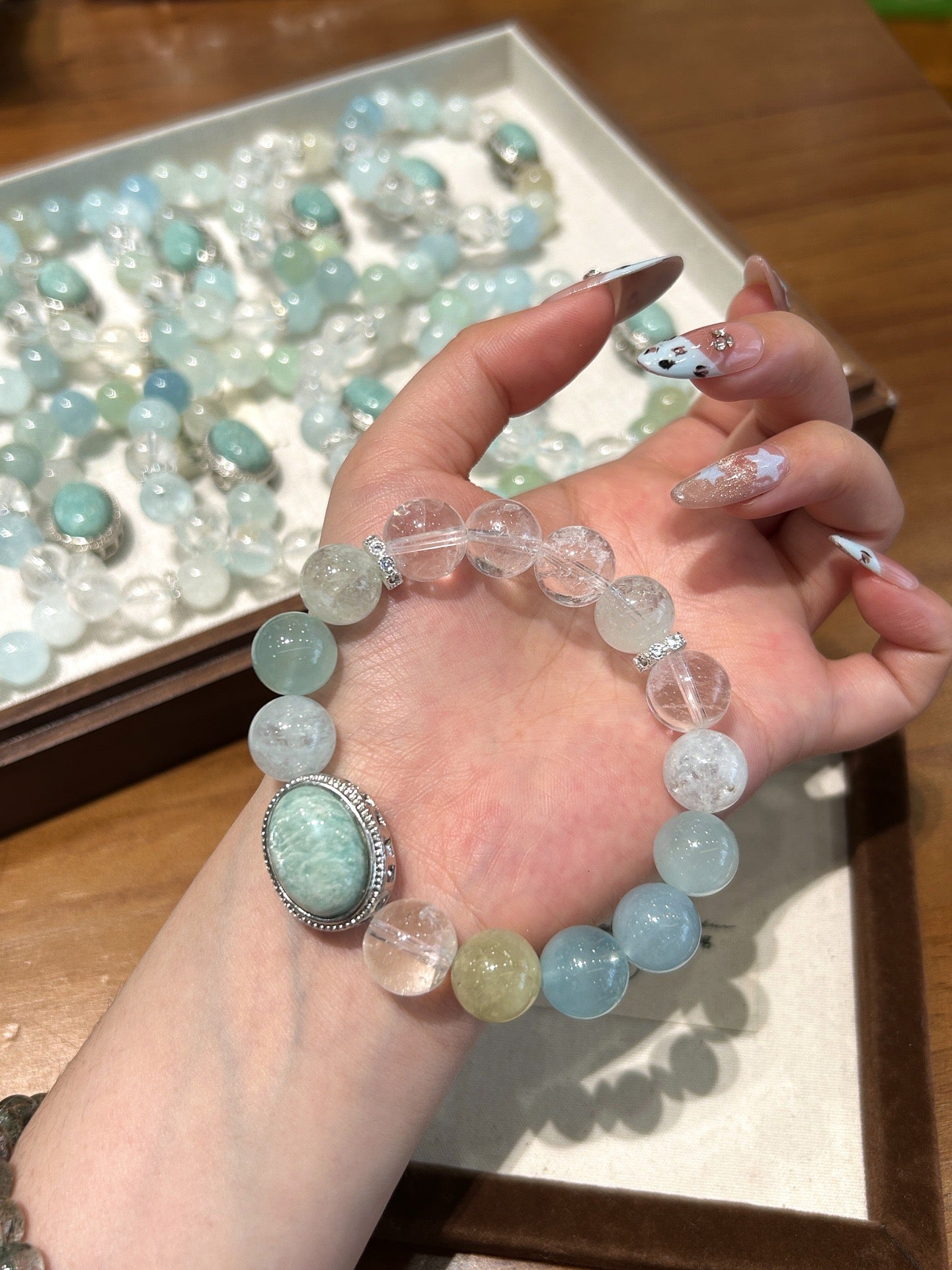 🌊【AquaMyst】Aquamarine, White Azer & Amazonite Bracelet｜Dopamine Energy Series