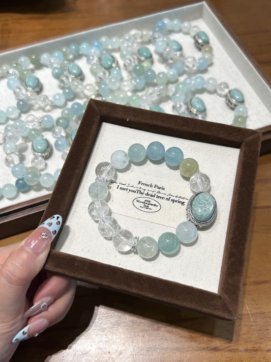 🌊【AquaMyst】Aquamarine, White Azer & Amazonite Bracelet｜Dopamine Energy Series