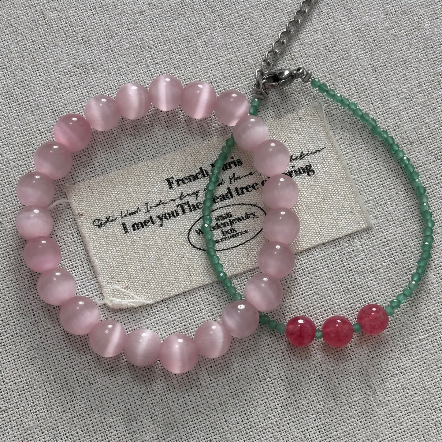 💖【Cat's Eye】Pink or Green Bracelets & Necklaces | Gentle Love Series