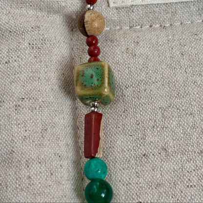 Colorful Gemstone Necklace - Natural Stone Glass Ceramic Heart Pendant