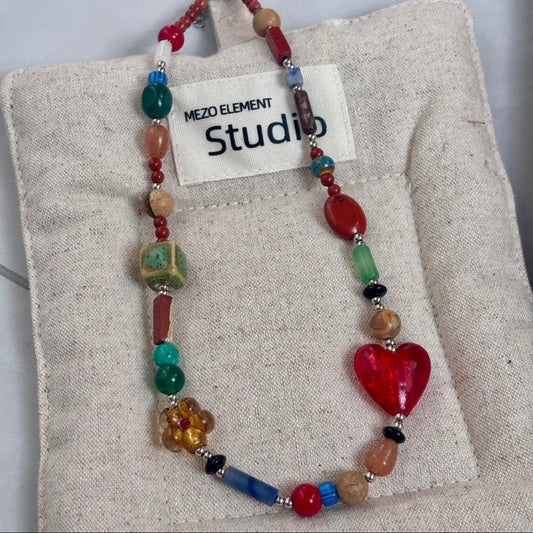 🌟【Vibe】Natural Stone, Glass & Ceramic Necklace｜Dopamine Energy Series