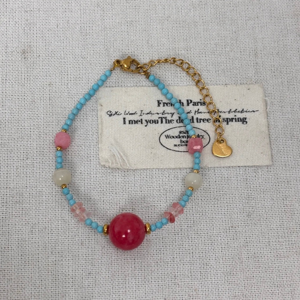 💙【Ocean Bloom】Blue Turquoise, Pink Stone & Pearl Bracelet & Necklace｜Gentle Love Series