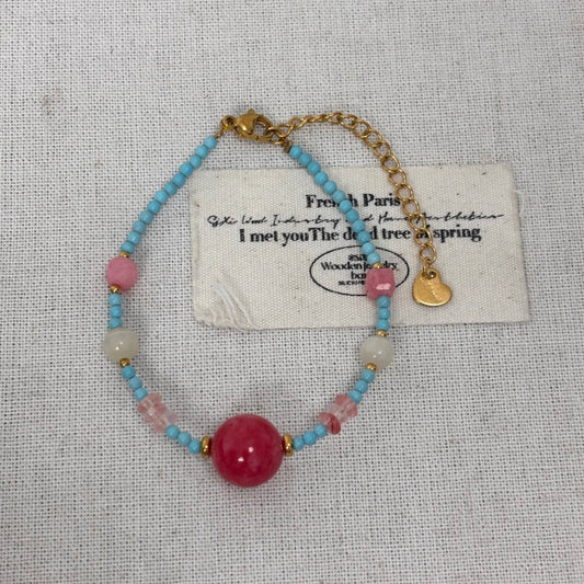 💙【Ocean Bloom】Blue Turquoise, Pink Stone & Pearl Bracelet & Necklace｜Gentle Love Series