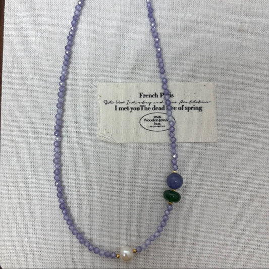 💜【Amethyst Mist】Zircon, Green Agate, Purple Cat’s Eye & Freshwater Pearl Necklace｜Gentle Love Series
