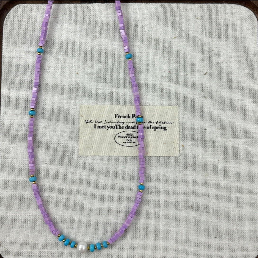 💜 【Lilac Dream】Natural Stone, Blue Turquoise & Freshwater Pearl Bracelet & Necklace｜Gentle Love Series