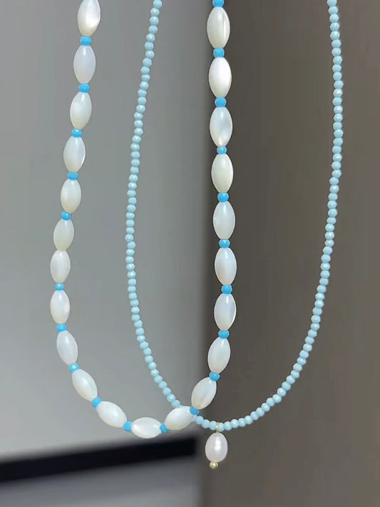 💙【Seafoam】Shell Beads / Crystal & Freshwater Pearl Necklaces｜Gentle Love Series