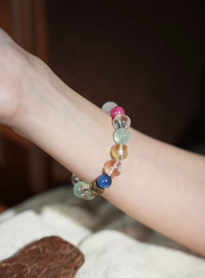 Crystal Gemstone Bracelet - Clear Quartz Citrine Aquamarine Rose Quartz