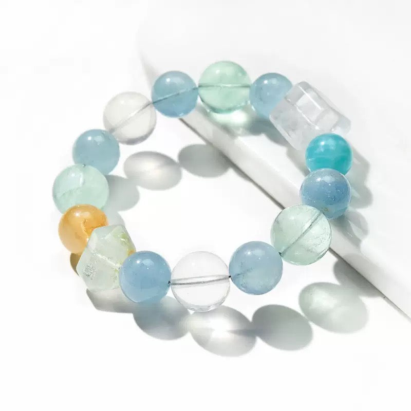 💧【Azure】Natural Aquamarine &amp; Crystal Bracelet｜Dopamine Energy Series