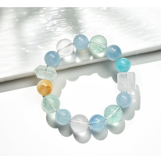 💧【Azure】Natural Aquamarine &amp; Crystal Bracelet｜Dopamine Energy Series