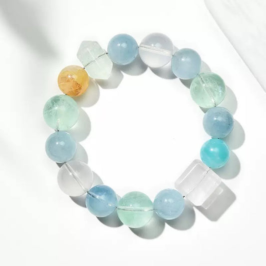 💧【Azure】Natural Aquamarine &amp; Crystal Bracelet｜Dopamine Energy Series