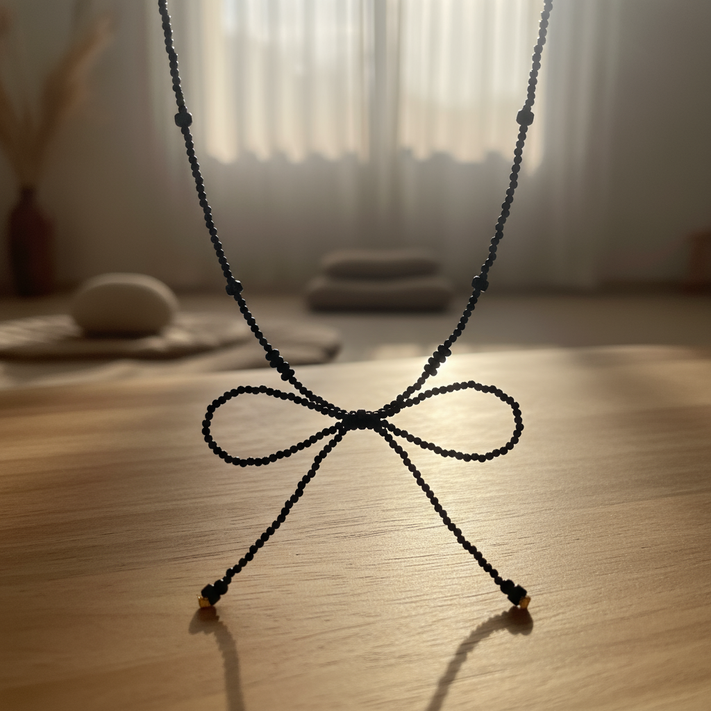 Black Ribbon Necklace - Clean Detail