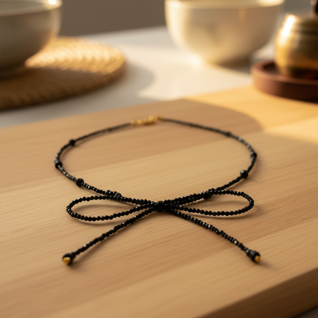 Black Ribbon Necklace - Detail
