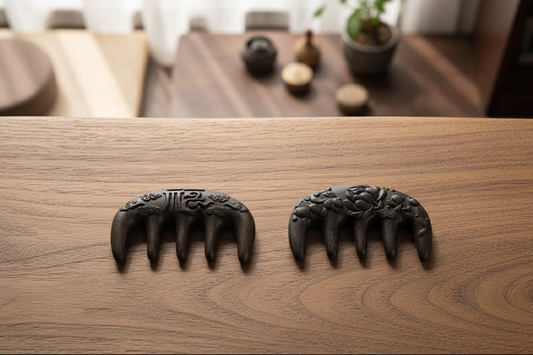 Both Carved Ebony Combs - Laying Flat