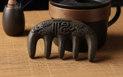 Carved Ebony Comb - Bamboo Mat Background