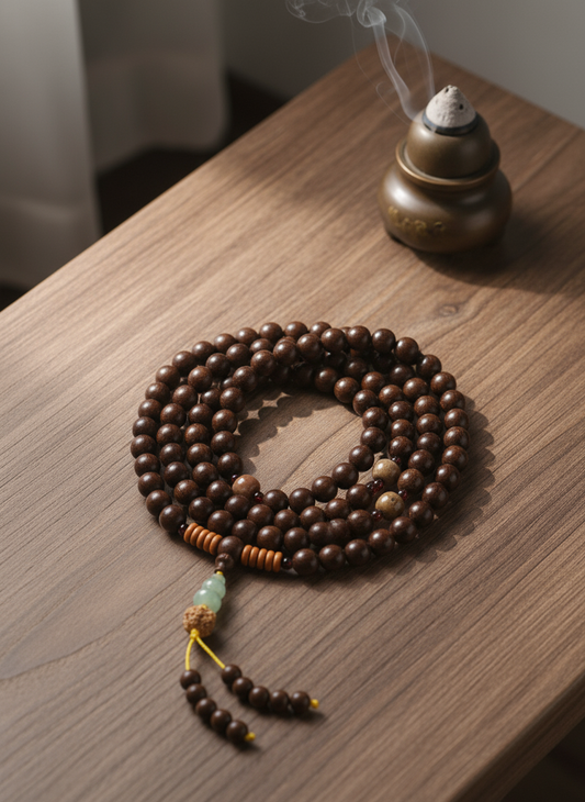 Dark Wood 108 Mala - Circular Top
