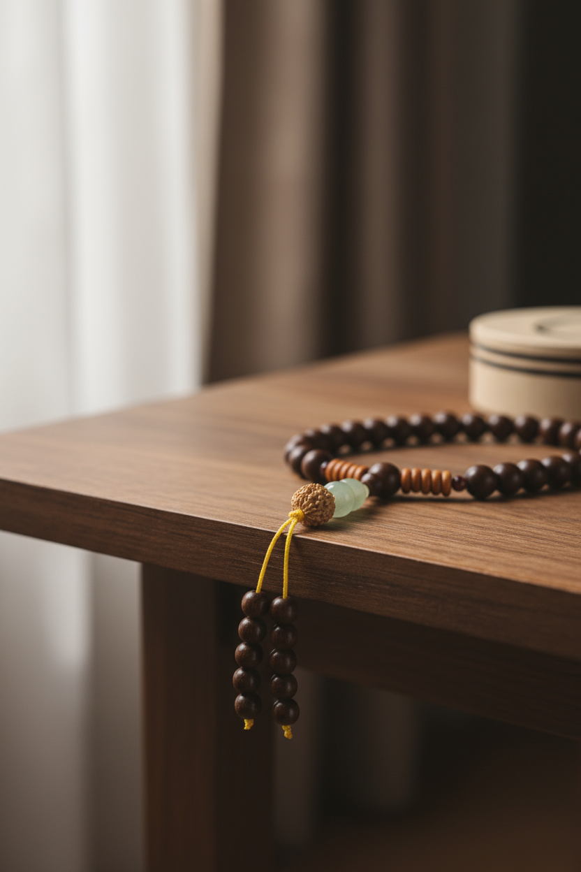 Dark Wood 108 Mala - Close Detail