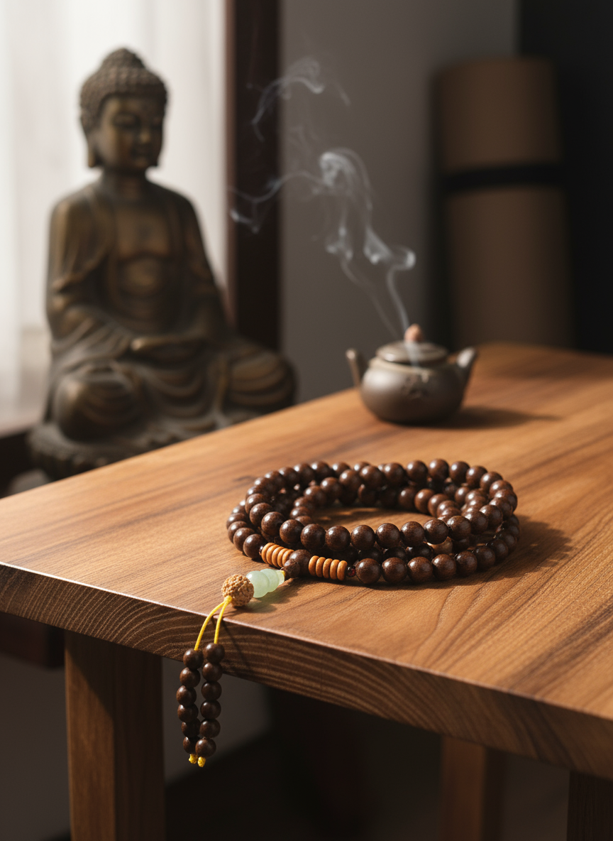 Sandalwood 108 Mala Bracelet Necklace - Natural Wood Buddhist Prayer Beads