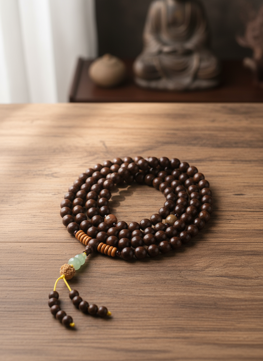 Sandalwood 108 Mala Bracelet Necklace - Natural Wood Buddhist Prayer Beads