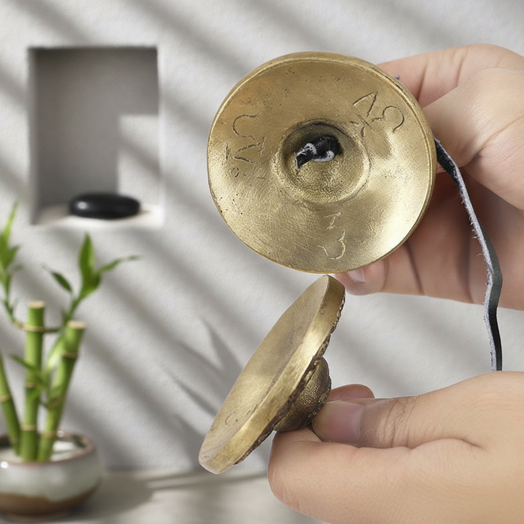 Hands holding cymbals with new background