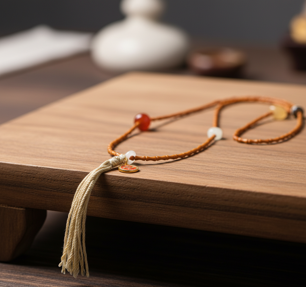 Orange Amber Mala - Close Detail