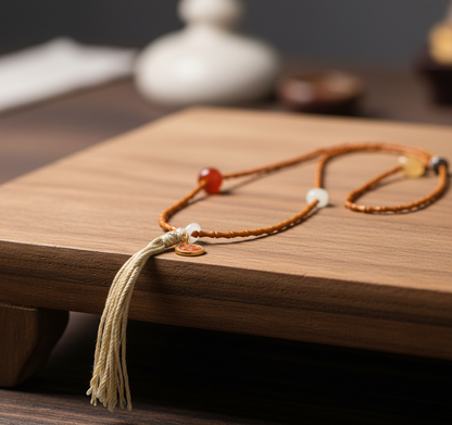 Orange Amber Mala - Close Detail