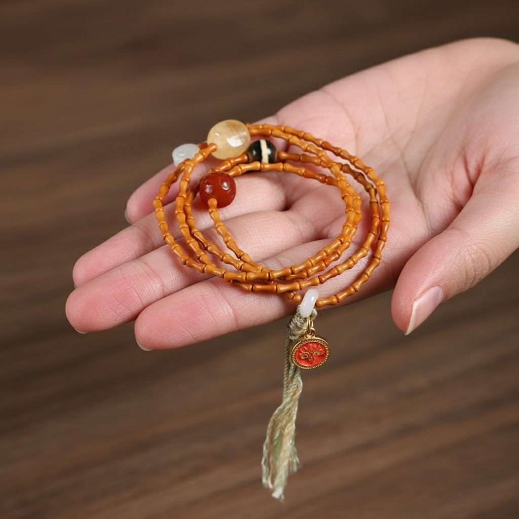 Orange Amber Mala - In Hand