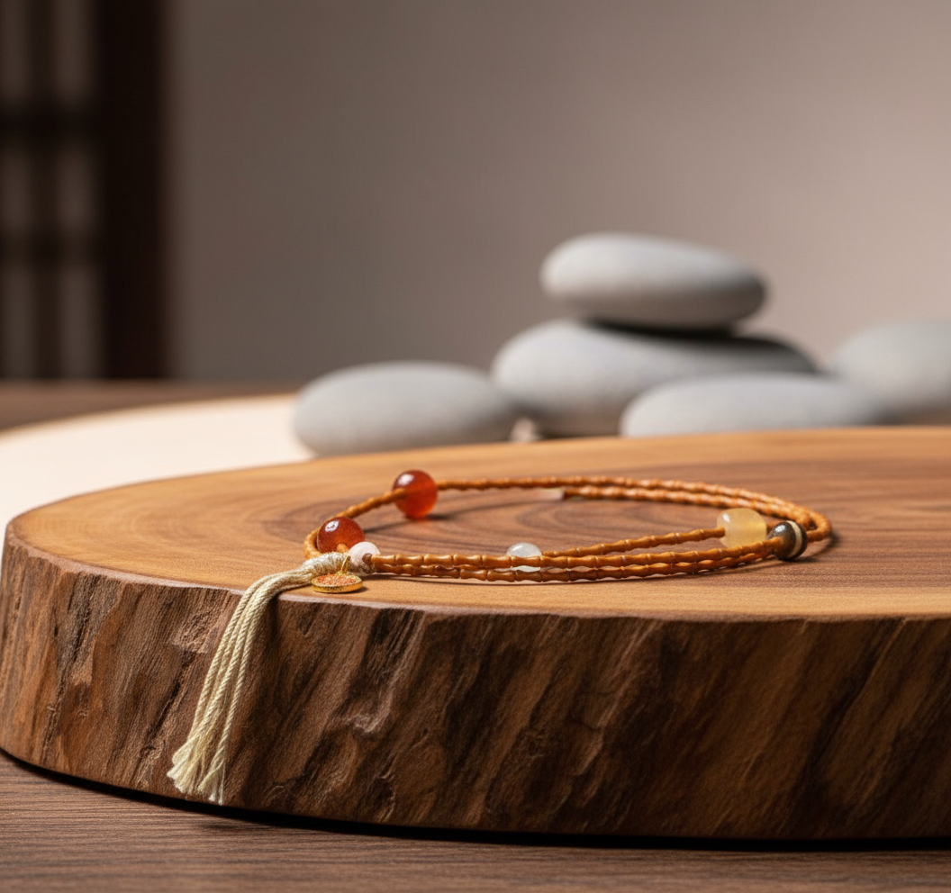 Orange Amber Mala - Side Angle