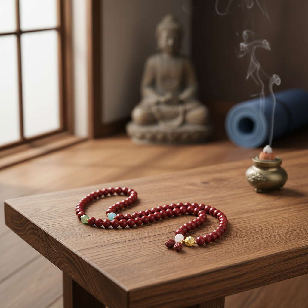 Red Tibetan Mala - Draped