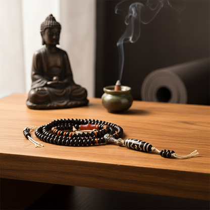 Tibetan Dzi Mala - Draped