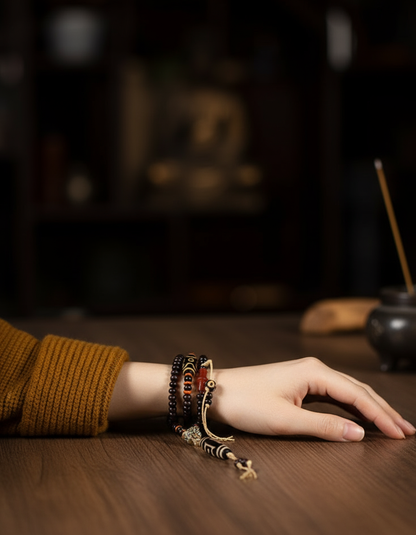 Tibetan Dzi Mala - Lifestyle Wrist Regenerated