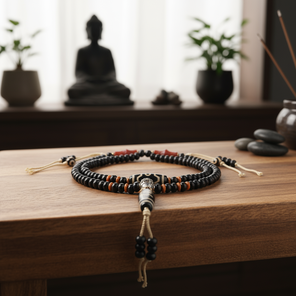 Tibetan Dzi Mala - Top View