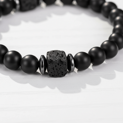 Shadow Guardian | Natural Volcanic Stone Agate Bracelet | Stress Relief Energy Protection | Handcrafted Lava Rock Beaded Bracelet