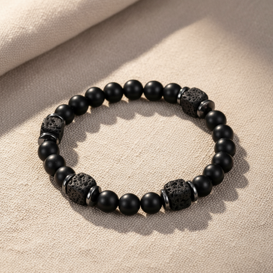 Shadow Guardian | Natural Volcanic Stone Agate Bracelet | Stress Relief Energy Protection | Handcrafted Lava Rock Beaded Bracelet