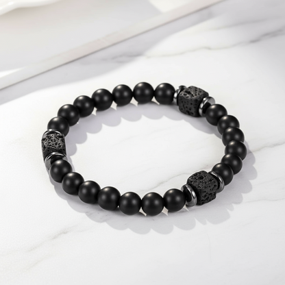 Shadow Guardian | Natural Volcanic Stone Agate Bracelet | Stress Relief Energy Protection | Handcrafted Lava Rock Beaded Bracelet