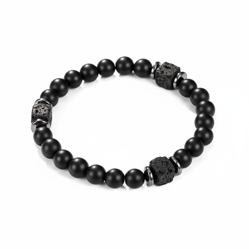 Shadow Guardian | Natural Volcanic Stone Agate Bracelet | Stress Relief Energy Protection | Handcrafted Lava Rock Beaded Bracelet