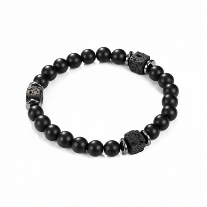 Shadow Guardian | Natural Volcanic Stone Agate Bracelet | Stress Relief Energy Protection | Handcrafted Lava Rock Beaded Bracelet