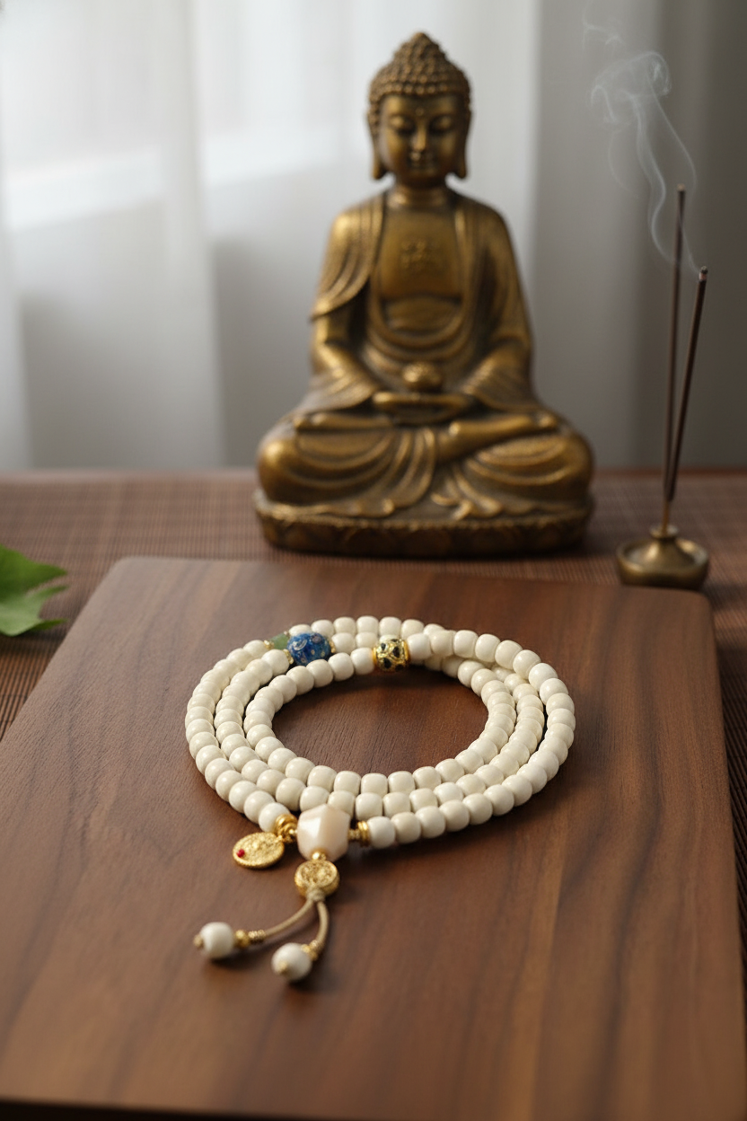 White Bodhi Mala - Top View