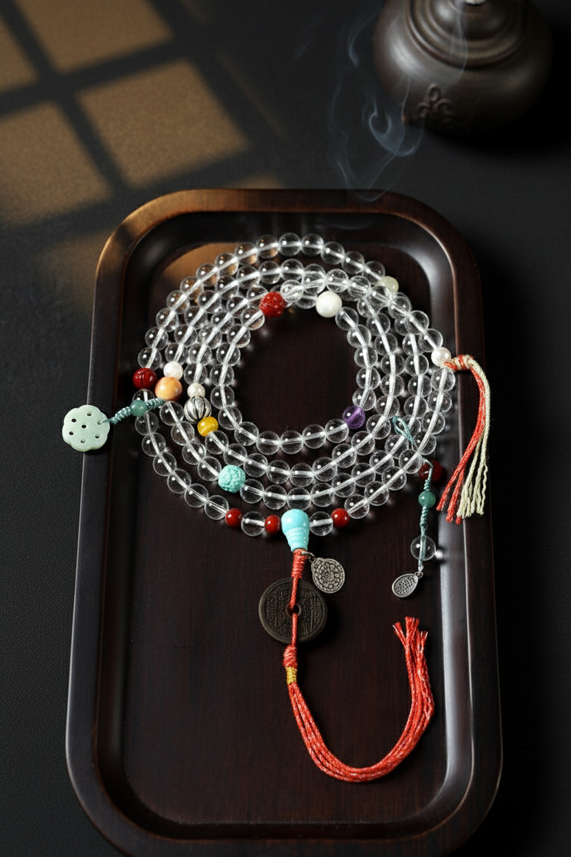 White Crystal Mala - Circular Top