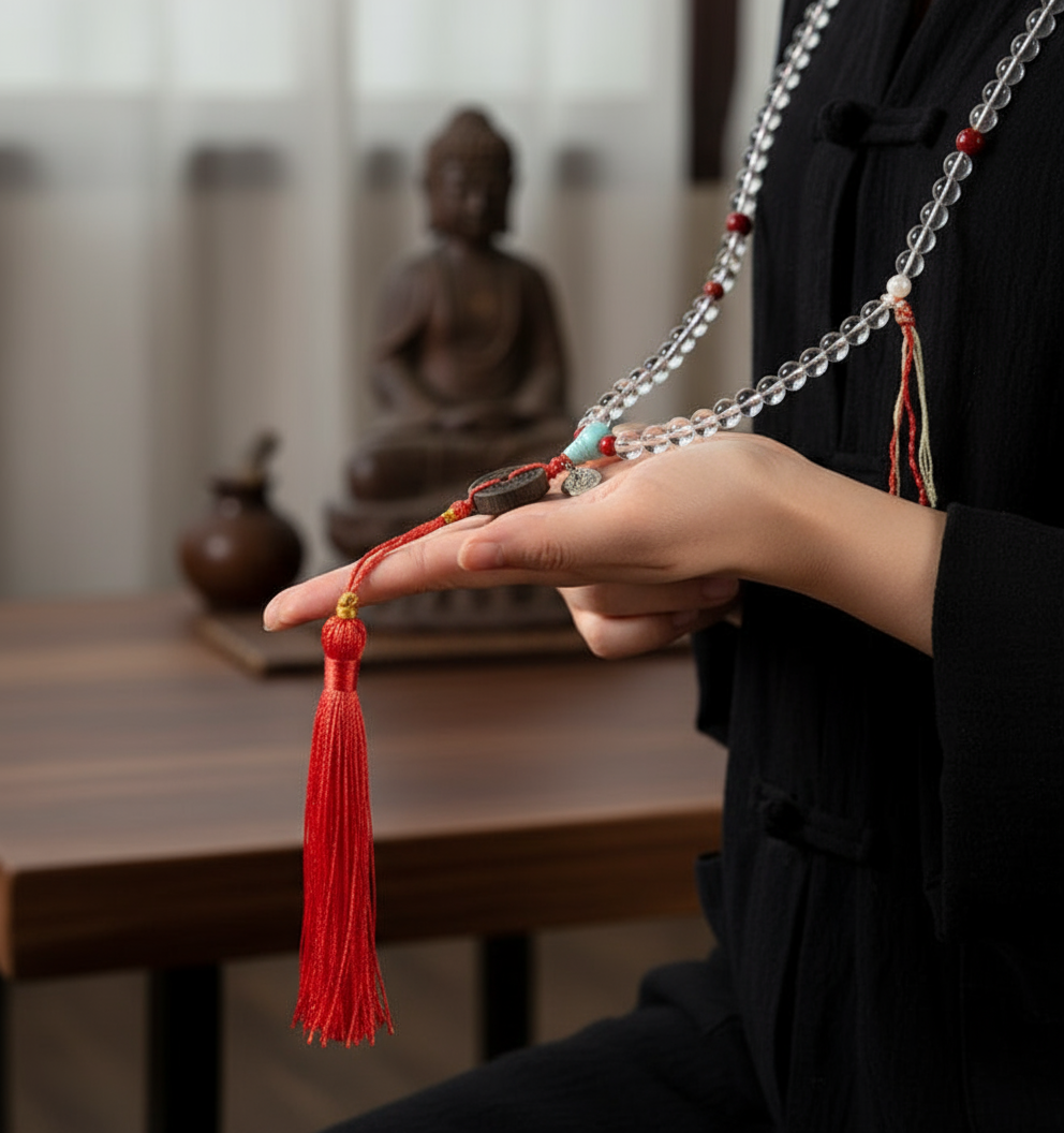 White Crystal Mala - Lifestyle Hand