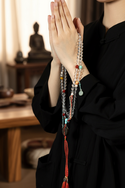 White Crystal Mala - Prayer Hands