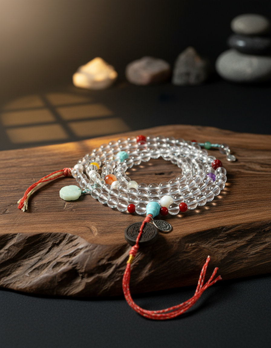 White Crystal Mala - Side Angle