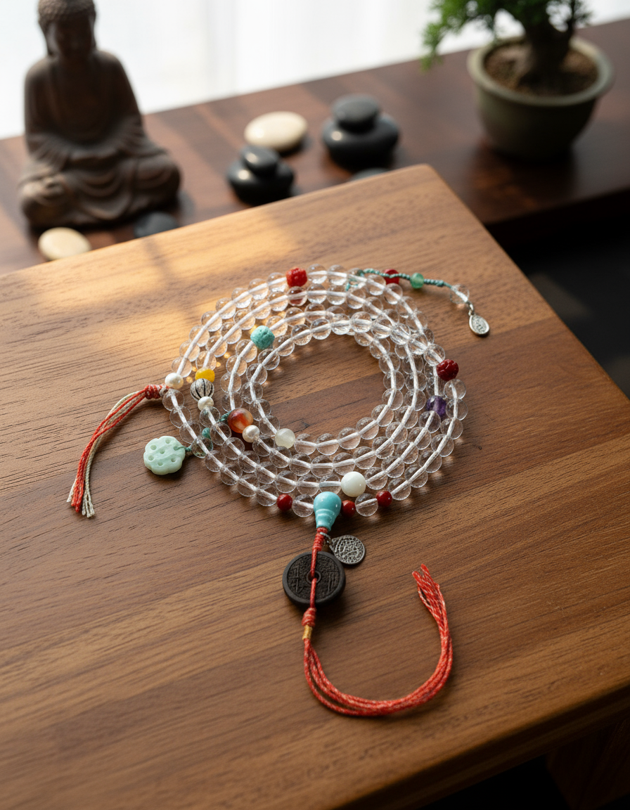 White Crystal Mala - Top View