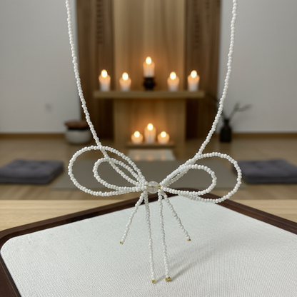 White Ribbon Necklace - Clean Angle